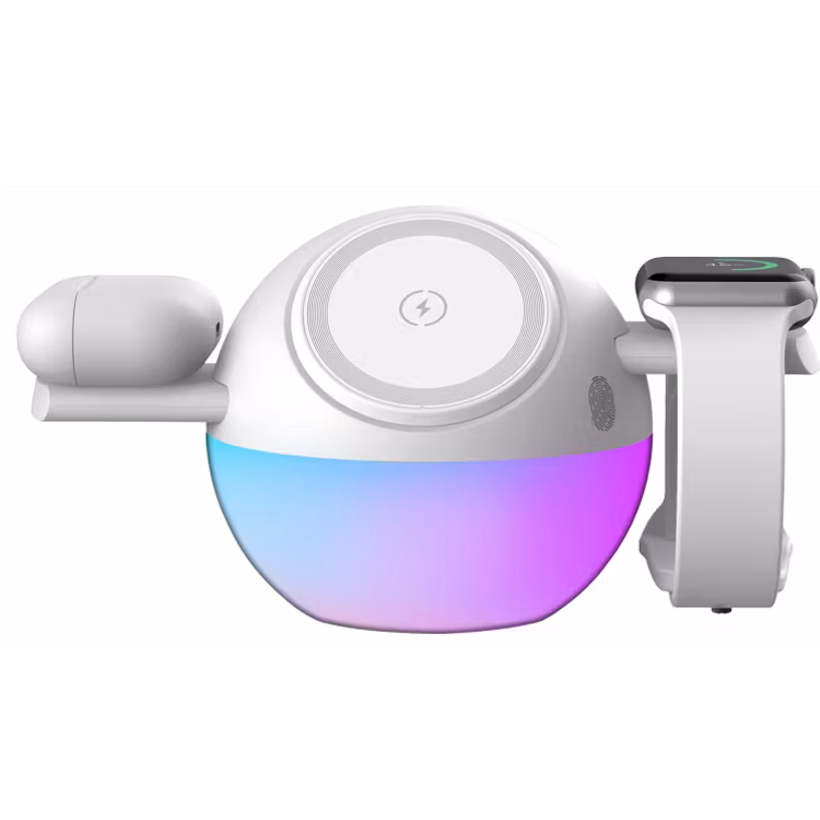PORODO ORBIX 3 IN 1 WIRELESS CHARGER WITH ADJUSTABLE AMBIENT LIGHT WHITE PDMSWCWH thumbnail 2