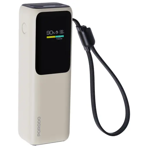 PORODO SMART DISPLAY 20000MAH POWER BANK BUILT IN TYPE C CABLE BEIGE PDPBFCH098BG thumbnail 2