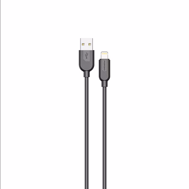 PORODO SILICONE CABLE USB A TO LIGHTNING CABLE 12W 1M BLACK PDSCUAL12BK thumbnail 2
