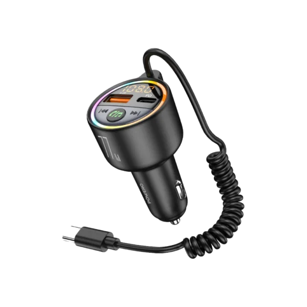 POWERO PLUS 77W FM TRANSMITTER WITH BUILT IN USB C CABLE BLACK PR-FM77INTT-BK thumbnail 2