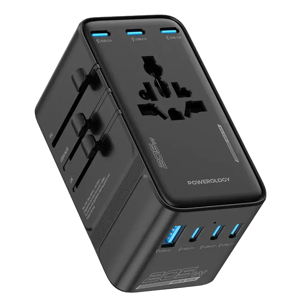 POWEROLOGY SPETROVA GAN MULTI PORT UNIVERSAL ADAPTER PD 140W BLACK PPBCHA120BK thumbnail 2