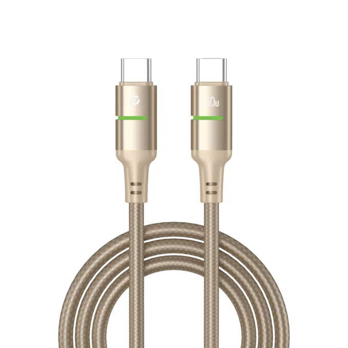 POWERO PLUS LUCENT ALLOY BRAIDED CABLE WITH LED INDICATOR TYPE C TO TYPE C 60W 1.2M DESERT TITANIUM PR-LCBD12CC-DT thumbnail 2