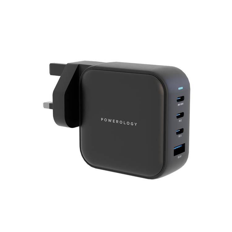 POWEROLOGY TRIPLE PD GAN CHARGER PD100W USB A TO QC 3.0 BLACK thumbnail 2