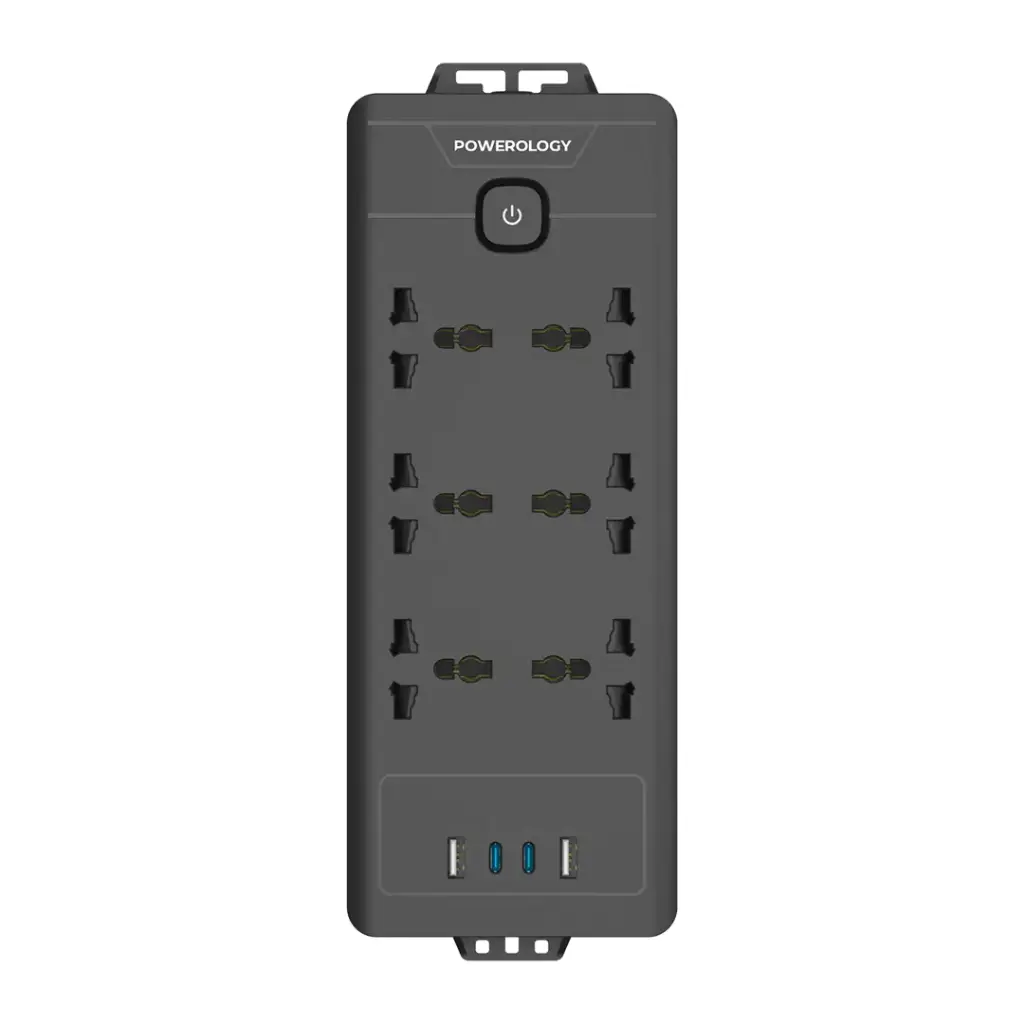POWEROLOGY 6AC 2500W POWER STRIP BLACK PWCUQC034 thumbnail 2