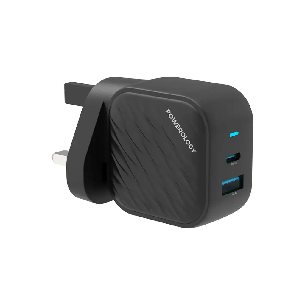 POWEROLOGY GAN DUAL PORT WALL CHARGER BLACK PWCUQC036 thumbnail 2