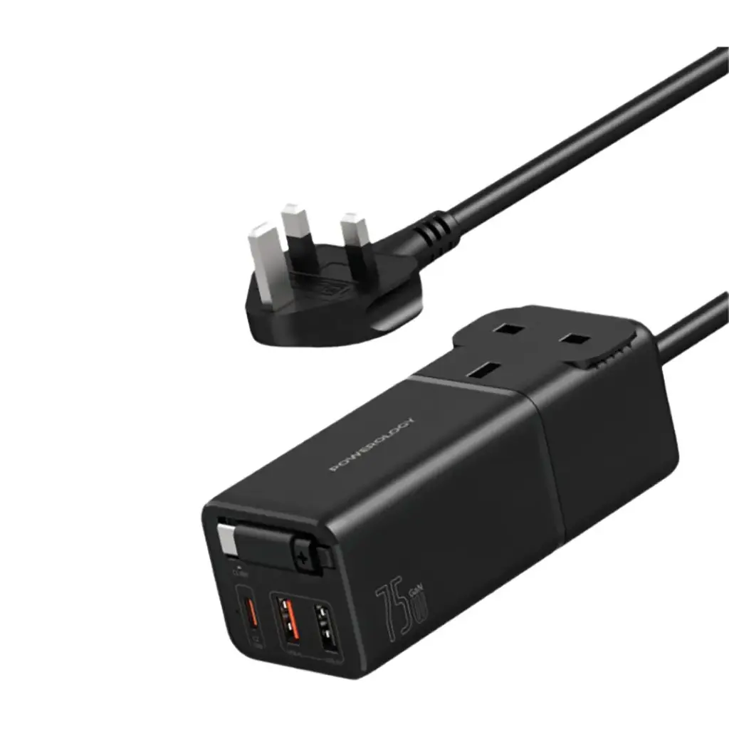POWEROLOGY GAN 75W 3250W DESKTOP CHARGING STATION BUILT IN TYPE C CABLE BLACK PWCUQC040 thumbnail 2