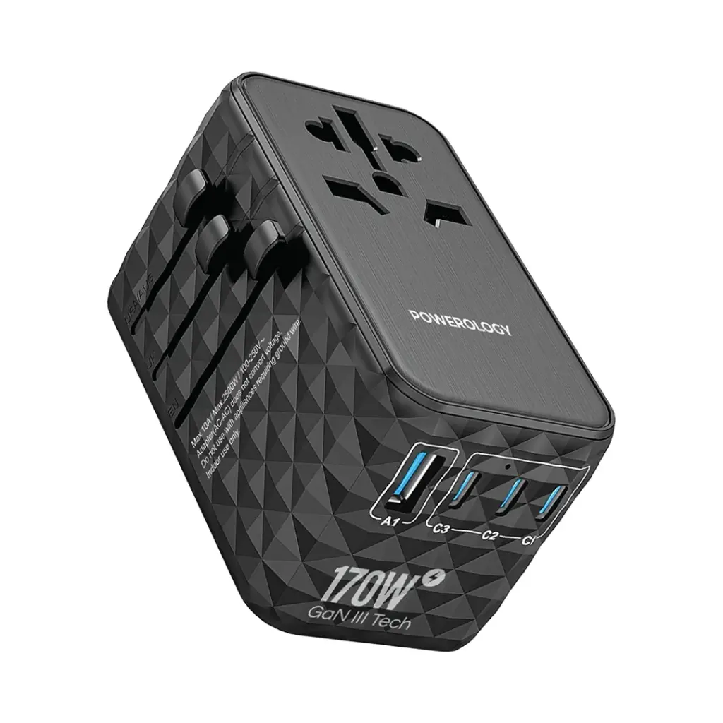 POWEROLOGY GAN 170W UNIVERSAL CHARGER 4 PORTS FAST CHARGING PLUS AC BLACK PWCUQC042 thumbnail 2