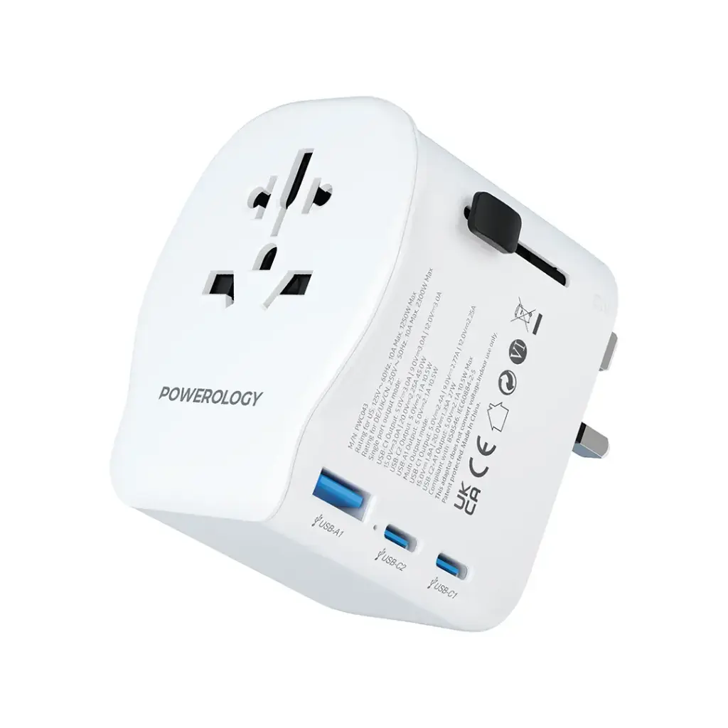 POWEROLOGY UNIVERSAL TRAVEL ADAPTER PD 45W 2300W WHITE PWCUQC043 thumbnail 2
