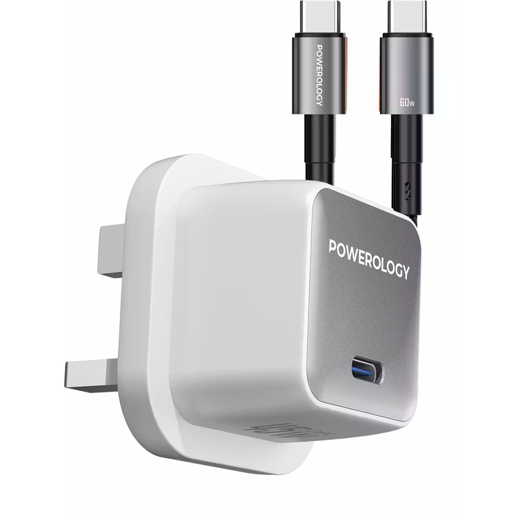 POWEROLOGY QX 45W POCKET SIZED GAN ADAPTER WITH TYPE C CABLE WHITE PWCUQC055WHC thumbnail 2
