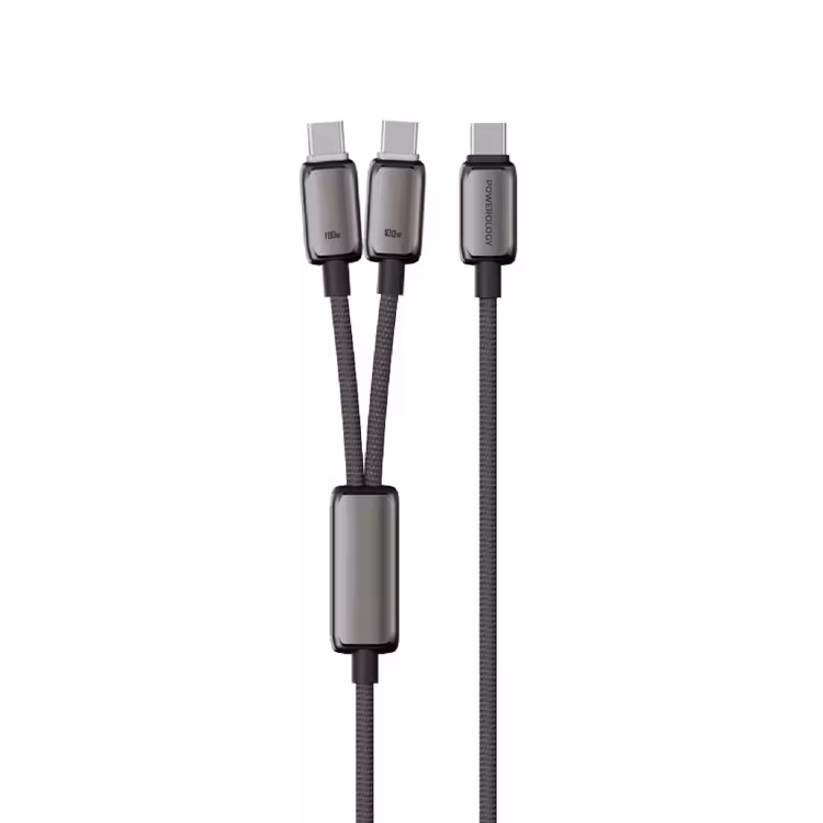 POWEROLOGY ZINCO SERIES 2 IN 1 DUAL USB C CABLE PD100W 1.2M DARK GREY PWDC100DGY thumbnail 2