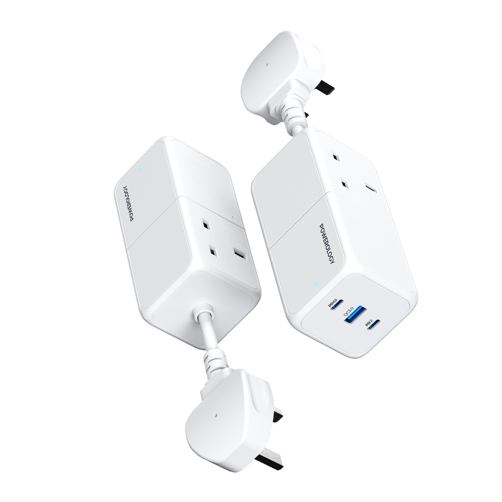 POWEROLOGY 65W POWER STIP WITH DUAL POWER SOCKET WHITE PWPS65W-WH thumbnail 2
