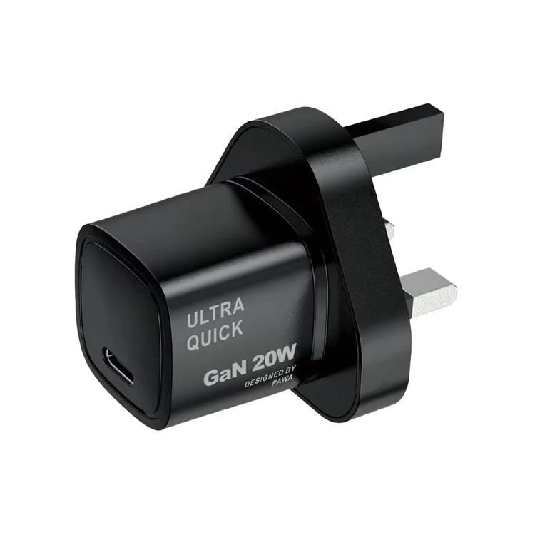 PAWA SOLID GAN CHARGER TYPE C PORT PD20W UK STANDARD BLACK PW-GN20UK-BK thumbnail 2