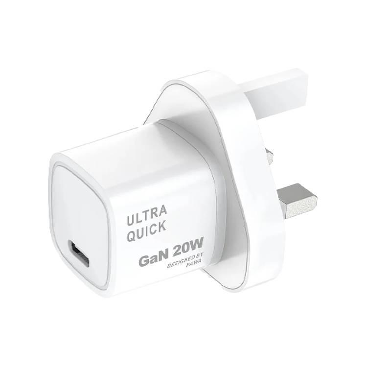 PAWA SOLID GAN CHARGER TYPE C PORT PD20W UK STANDARD WHITE PW-GN20UK-WH thumbnail 2