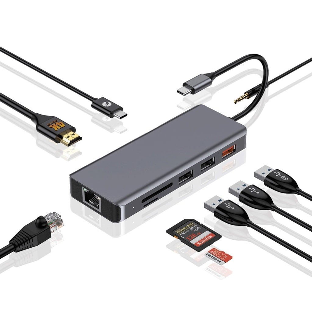 PORODO 9 IN 1 4K HDMI ETHERNET USB-C HUB GRAY PD-91CHB-GY thumbnail 2