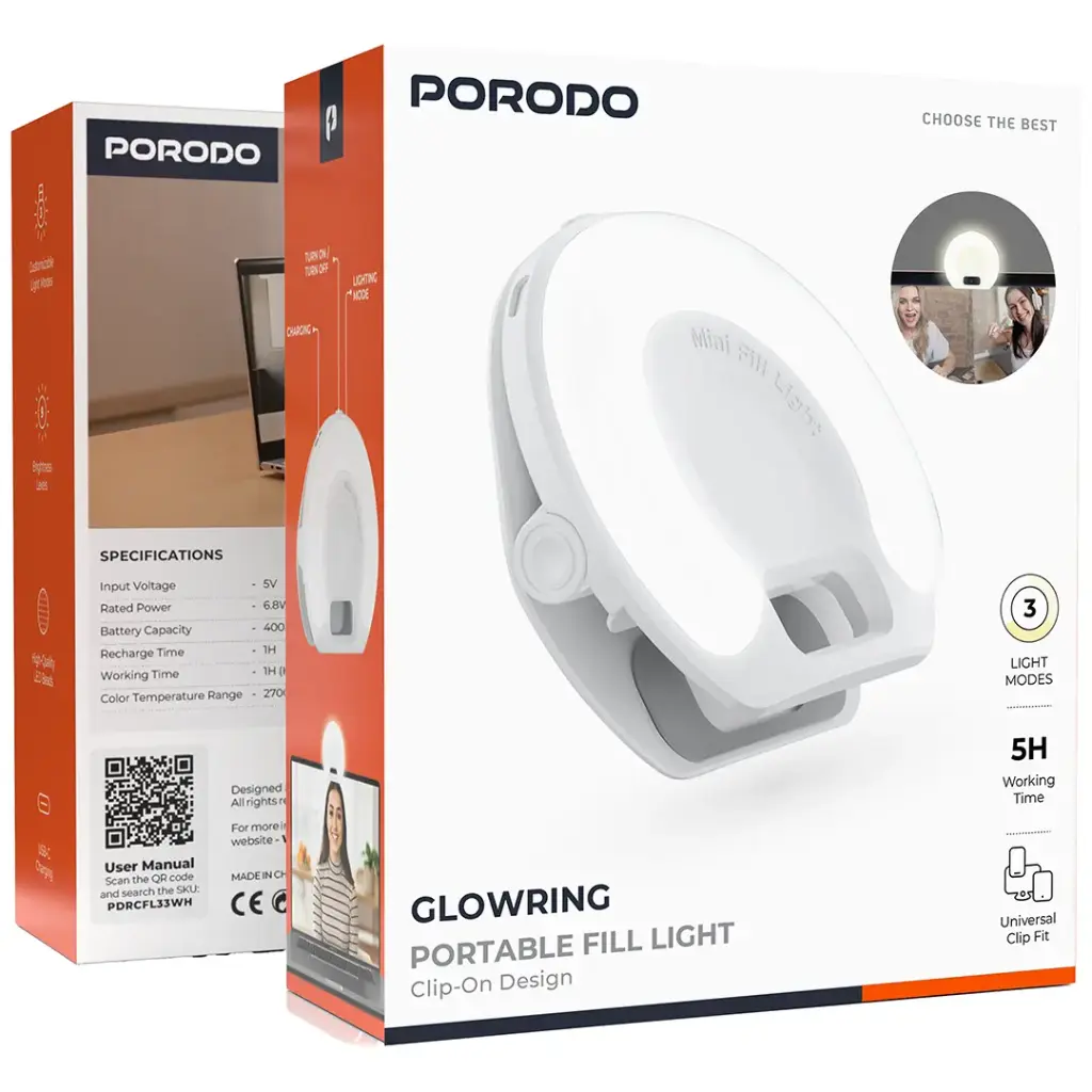 PORODO GLOWRING PORTABLE FILL LIGHT WHITE PDRCFL33WH thumbnail 2