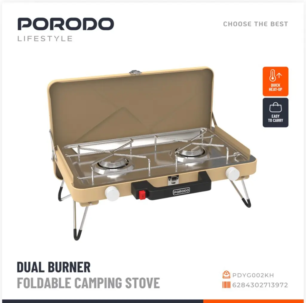 PORODO LIFESTYLE DUAL BURNER FOLDABLE CAMPING STOVE KHAKI PDYG002KH thumbnail 2