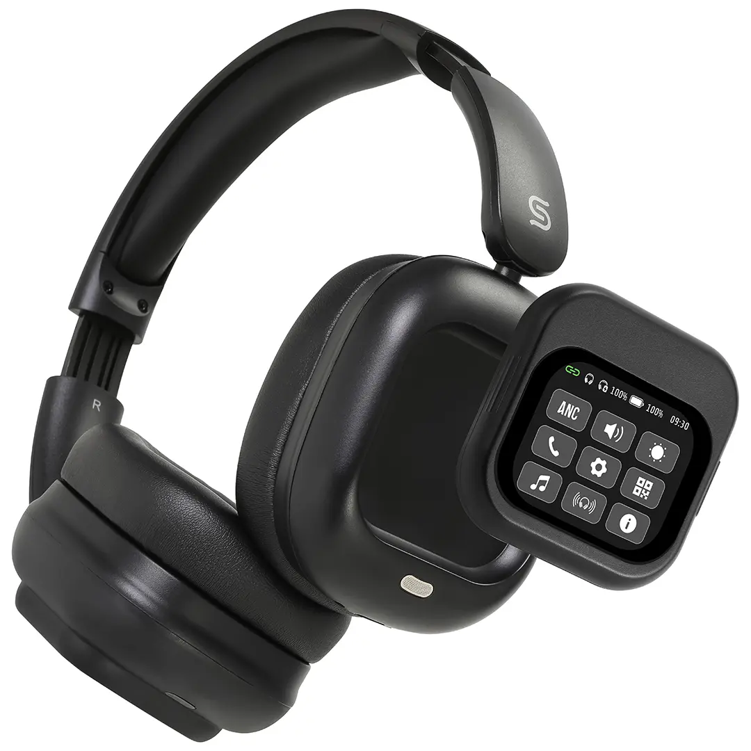 PORODO SOUNDTEC TOUCH WAVE ANC HEADPHONE WITH DETACHABLE TOUCH SCREEN BLACK PDJYBN618BK thumbnail 2