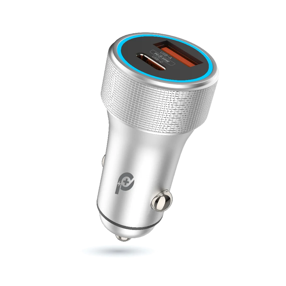 POWERO PLUS 48W POWER EXTREME DUAL PORT CAR CHARGER PD30W GREY PR-CCPD48-GY thumbnail 2