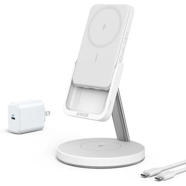 Anker 633 Magnetic Wireless Charger – Foldable MagGo Stand with 5,000 mAh Battery & 25 W USB‑C, White (B25A7221) thumbnail 2