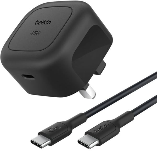 BELKIN BOOST CHARGE COMPACT USB C WALL CHARGER 45W WITH USB C TO USB C CABLE BLACK WCA013MY1MBK-06 thumbnail 2