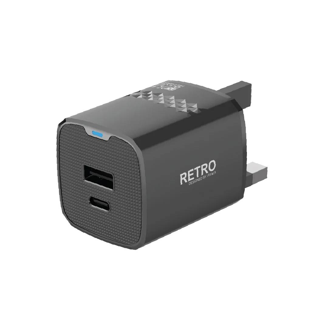 PAWA RETRO 25W PD+QC PORT UK CHARGER BLACK PW-TR225UK-BK thumbnail 2