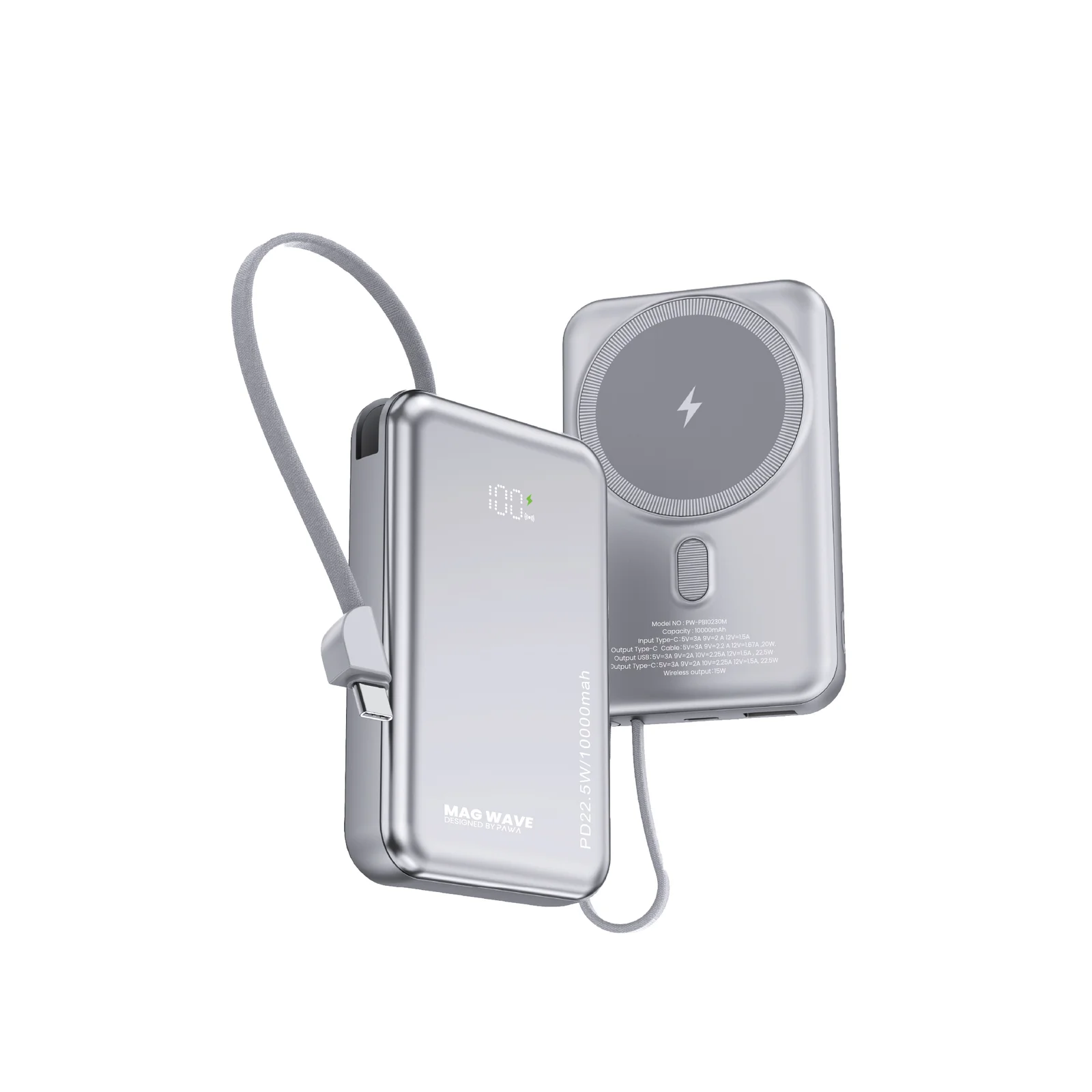 PAWA MAG WAVE 10000MAH MASAFE POWERBANK SILVER PW-PB10230M-SL thumbnail 2