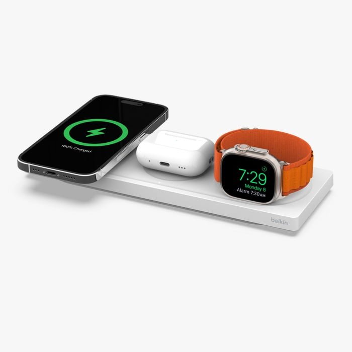 BELKIN BOOST CHARGE PRO 3 IN 1 WIRELESS CHARGING PAD WITH MAGSAFE WHITE WIZ016MYWH thumbnail 2