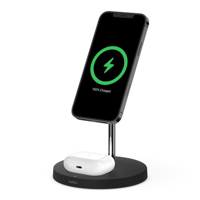 BELKIN BOOST CHARGE 2 IN 1 WIRELESS CHARGER STAND WITH MAGSAFE BLACK W1Z010MYBK thumbnail 2