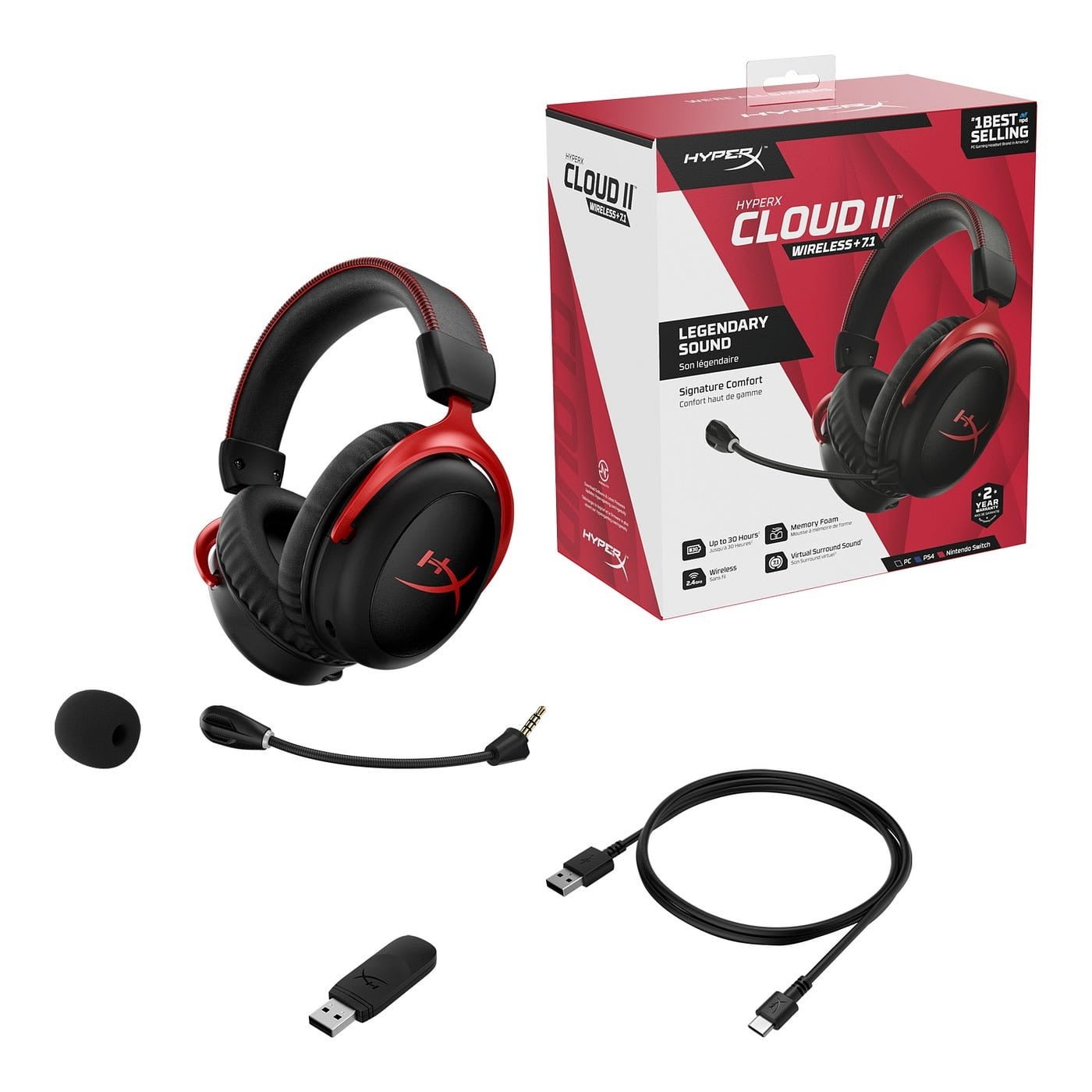 HYPERX CLOUD II WIRELESS LEGENDARY COMFORT GAMING HEADSET BLACK/RED thumbnail 2