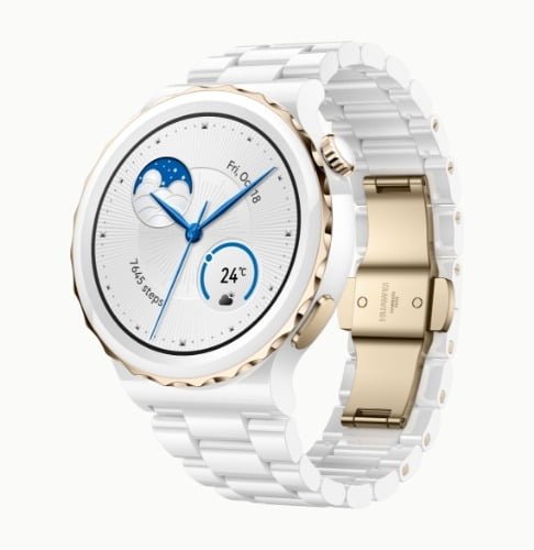 HUAWEI GT 3 PRO GOLD BEZEL WHITE CERAMIC CASE WITH WHITE CERAMIC STRAP FRG-B19 thumbnail 2