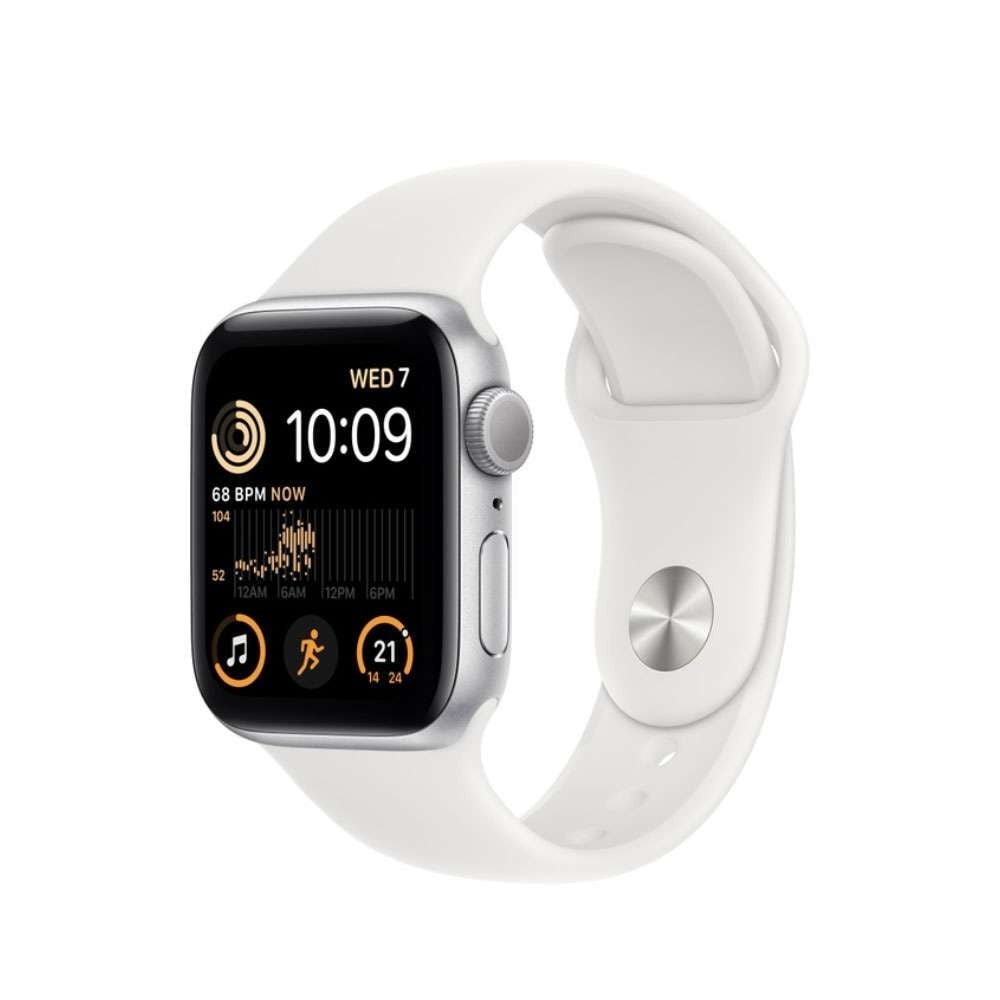 APPLE WATCH SE GPS 44MM SILVER ALUMINIUM CASE WITH WHITE SPORT BAND MNK23 thumbnail 2