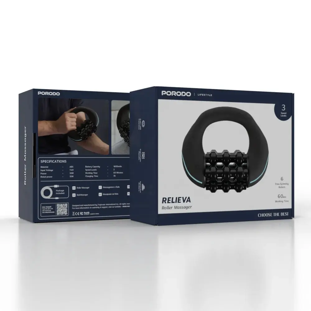 PORODO LIFESTYLE RELIEVA ROLLER MASSAGER 1800MAH BLACK PDLFSTFH24BK thumbnail 2