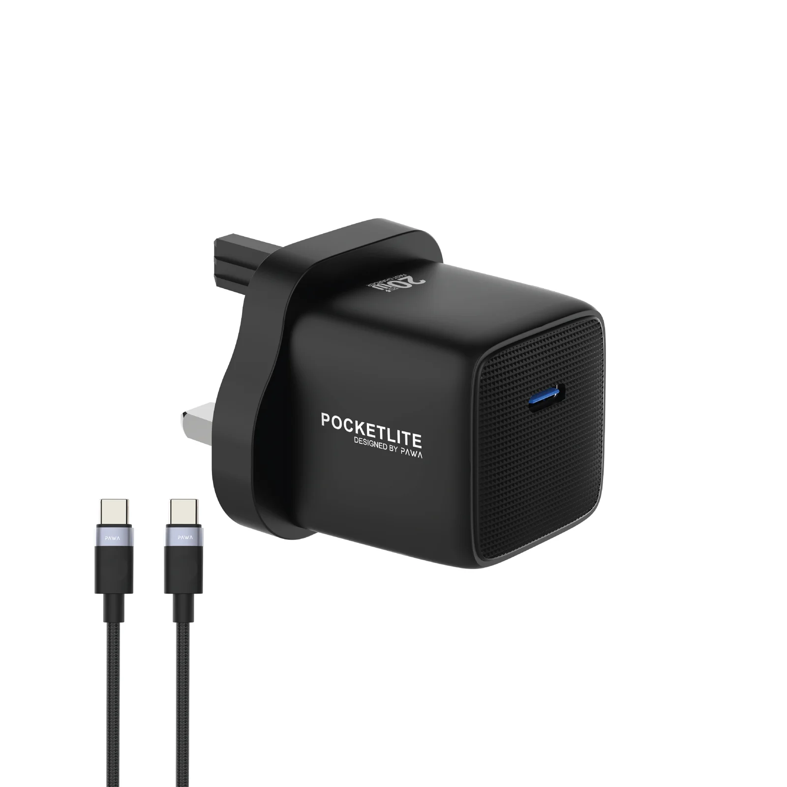 PAWA POCKETLITE TRAVEL CHARGER TYPE-C PORT GAN P20W TYPE C CABLE BLACK PW-PL20WUKT-BK thumbnail 2