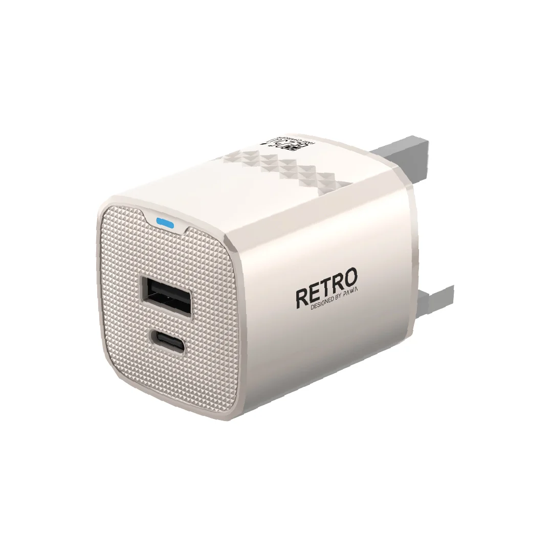 PAWA RETRO 25W PD+QC PORT UK CHARGER TITANIUM PW-TR225UK-TT thumbnail 2