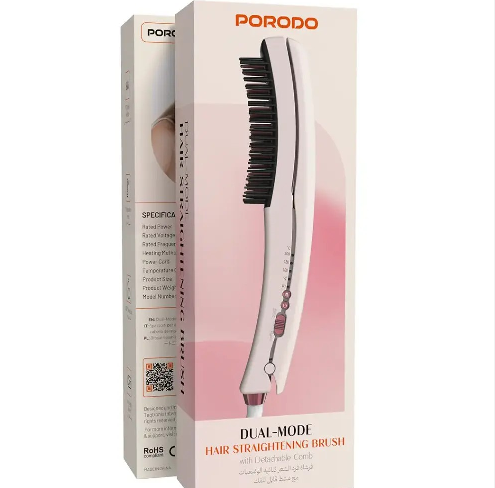 PORODO DUAL MODE HAIR STRAIGHTENING BRUSH WITH DETACHABLE COMB PINK PDLFSTHC115PK thumbnail 2