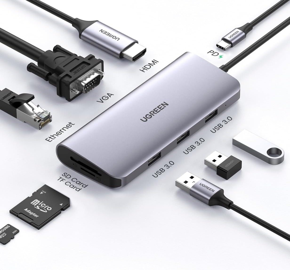 UGREEN USB TYPE C MULTIFUNCTIONAL ADAPTER GRAY 40873 thumbnail 2