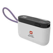 SWISS MILITARY 10000MAH PORTABLE POWER BANK WITH INTEGRATED RETRACTABLE USB-C CABLE LANYARD SM-PB-10K-35W-LED-CBL-WHITE thumbnail 2