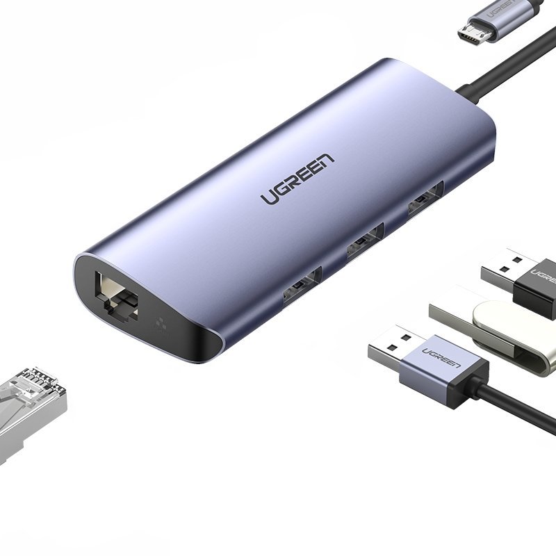 UGREEN USB-C TO 3 X USB 3.0+RJ45+MICRO USB MULTIFUNCTION ADAPTER 60718 thumbnail 2