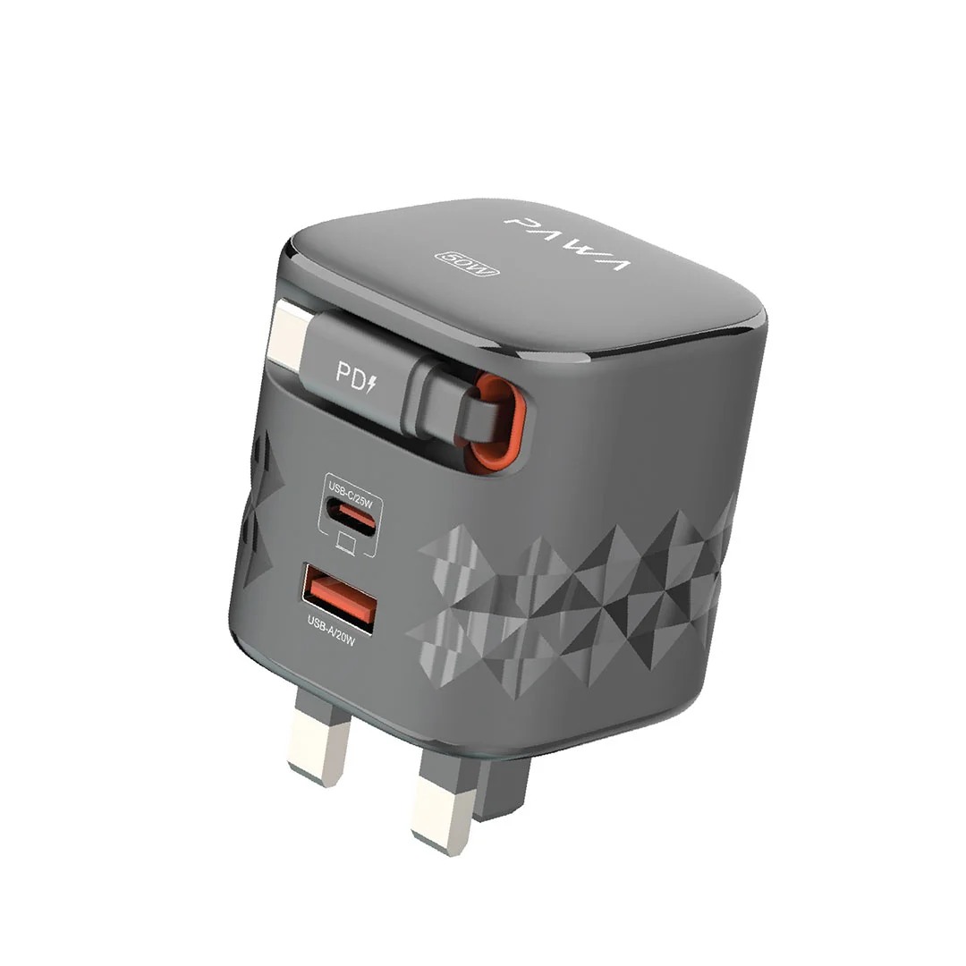 PAWA RETRO 50W UK CHARGER WITH TYPE-C RETRACTABLE CABLE BLACK PW-TAR50ACT-BK thumbnail 2