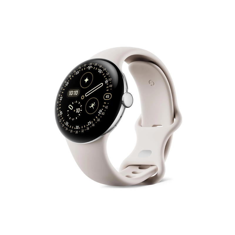 GOOGLE PIXEL WATCH 4 45MM WIFI WITH PORCELAIN ACTIVE BAND POLISHED SILVER ALUMINUM CASE thumbnail 2