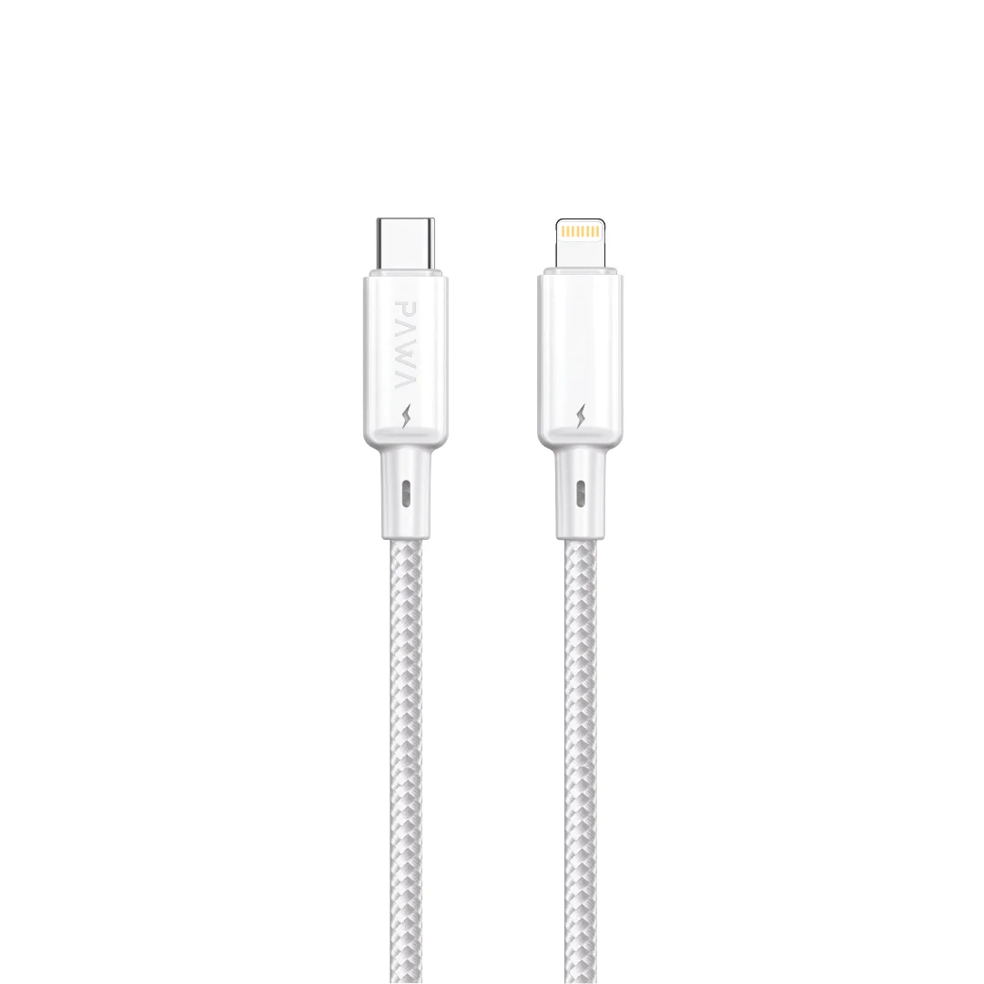 PAWA 30W USB C TO LIGHTNING QUICK CHARGING BRAIDED CABLE 1.2M PW122 WHITE PW-BTLT12CL-WH thumbnail 2