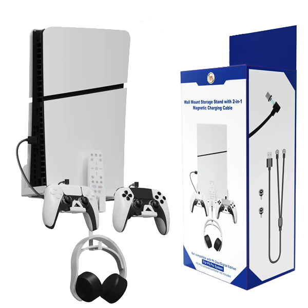 SONY PS5 WALL MOUNT STORAGE STAND WITH 2 IN 1 CHARGING CABLE thumbnail 2