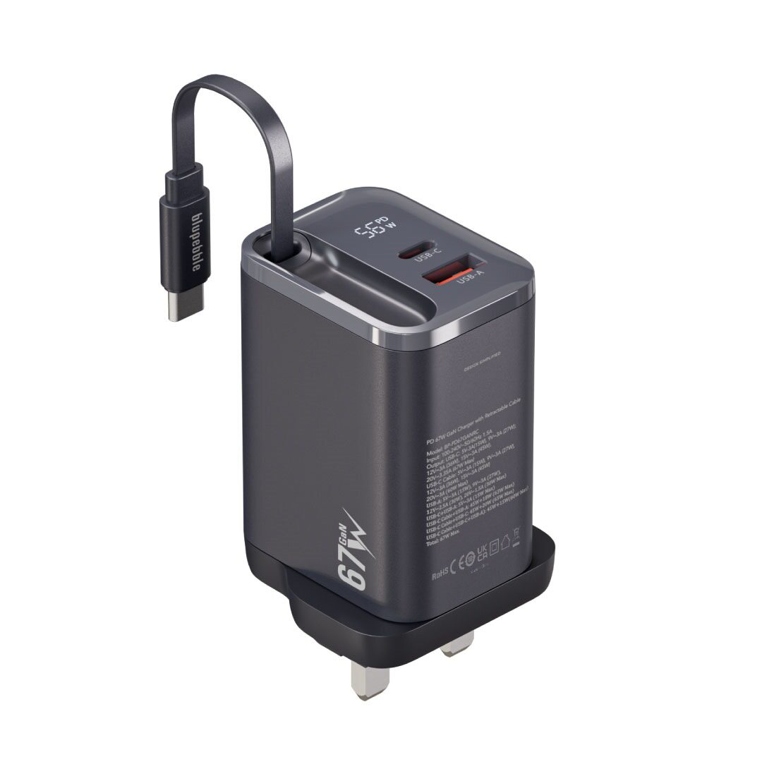 BLUPEBBLE POWERCORE 67W 2 PORTS PD GAN FAST CHARGER PD67W WITH LED INDICATOR BLACK BP-PD67GANRC-BK thumbnail 2