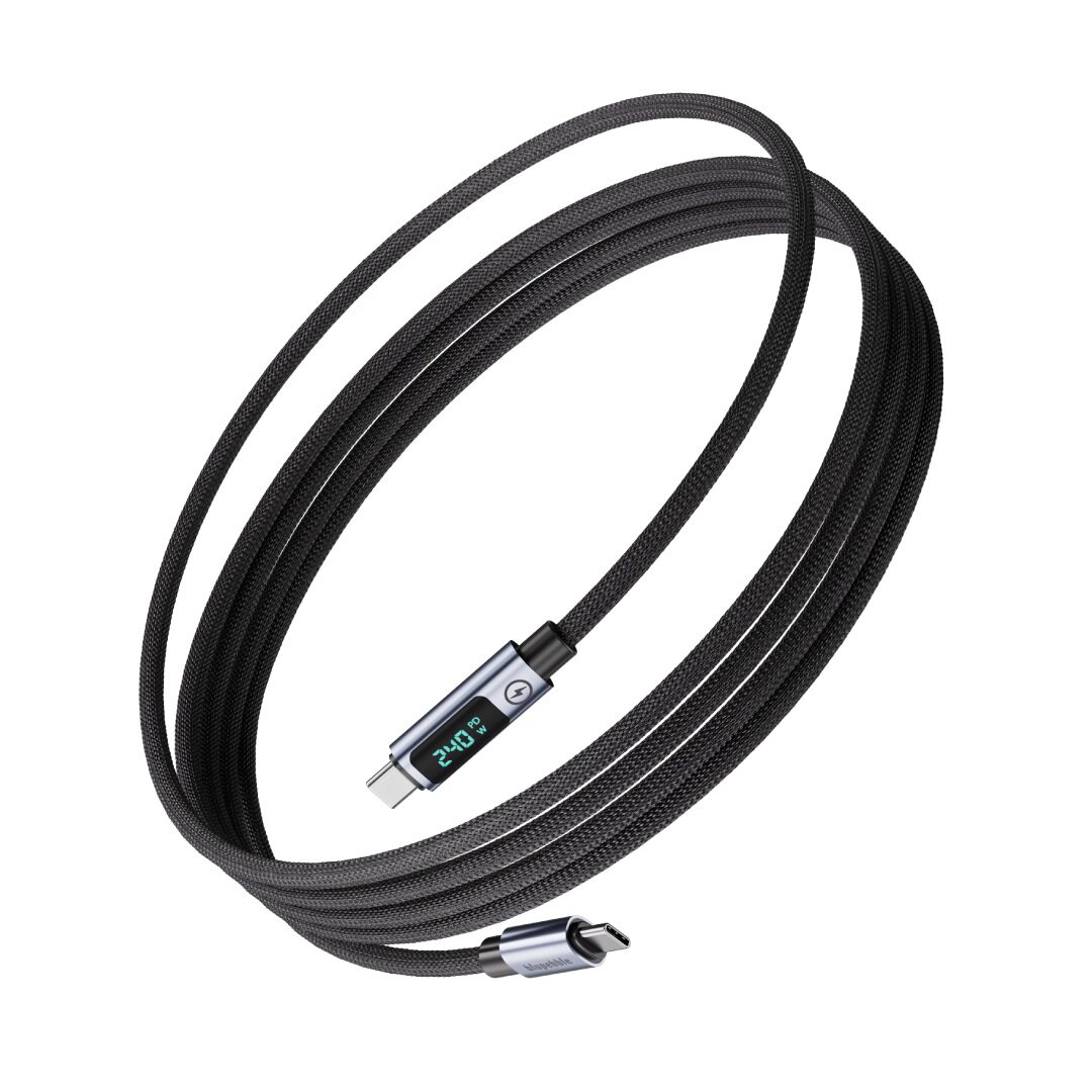 BLUPEBBLE POWERFLOW2 240W USB-C TO USB-C LED BRAIDED CABLE 1.2M BLACK BP-PF2USBC1.2BR240W-BK thumbnail 2