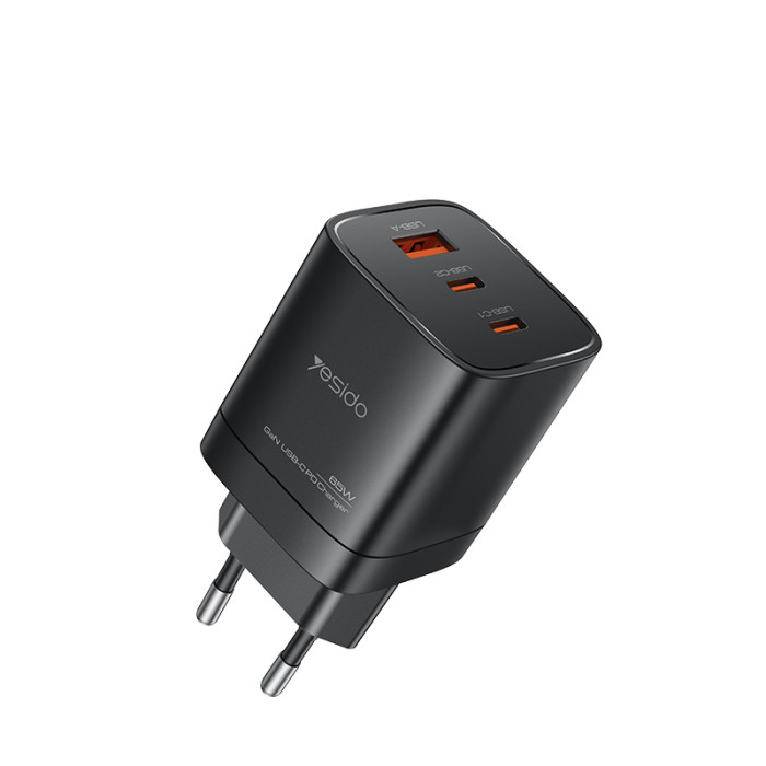 YESIDO 65W GAN 1XUSB-A AND 2XUSB-C CHARGER BLACK YC98C thumbnail 2