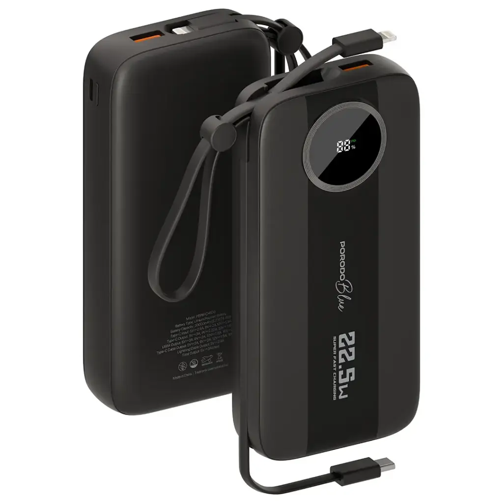 PORODO BLUE SPECCA I 10000MAH MULTI PORT POWER BANK BLACK PBPBFCH099BK thumbnail 2