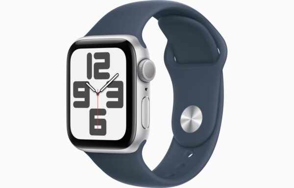 APPLE WATCH SE GPS 40MM (2ND GENERATION) SILVER ALUMINIUM CASE WITH STROME BLUE SPORT BAND S/M MRE13