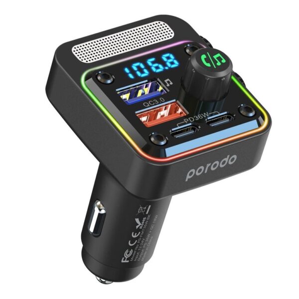 PORODO QUICK CAR CHARGER WITH FM TRANSMITTER PD36W BLACK PD-FMT36W-BK