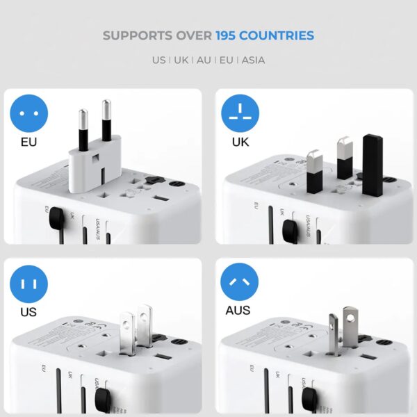 BLUPEBBLE PASSPORT 3.1 WORLD TRAVEL ADAPTER WITH PD 20W + 1 USB-C + 2USB-A - Image 7