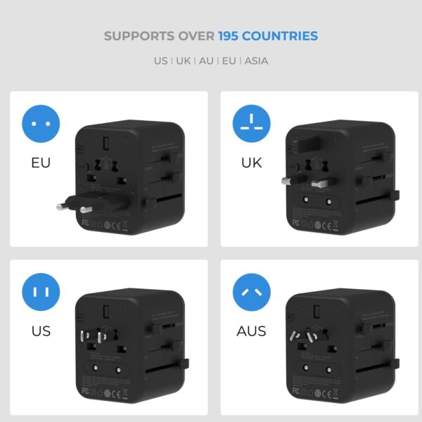 BLUPEBBLE PASSPORT 3.1 WORLD TRAVEL ADAPTER WITH PD 20W + 1 USB-C + 2USB-A - Image 11